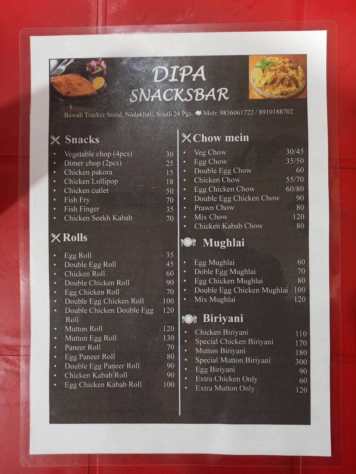 Dipa Snacksbar menu
