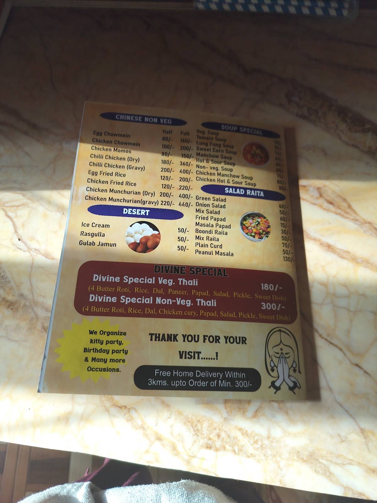 Divine Restaurant menu