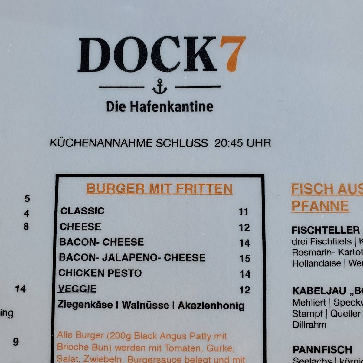 Dock 7 die Hafenkantine Speisekarte