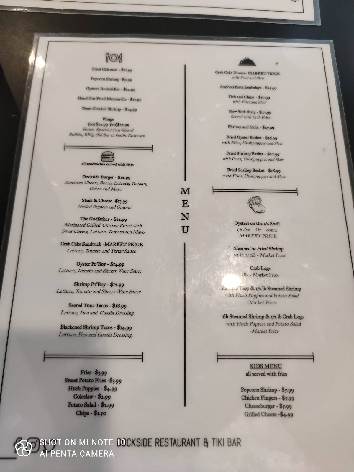 Menu at Dockside Restaurant & Tiki Bar, Colonial Beach