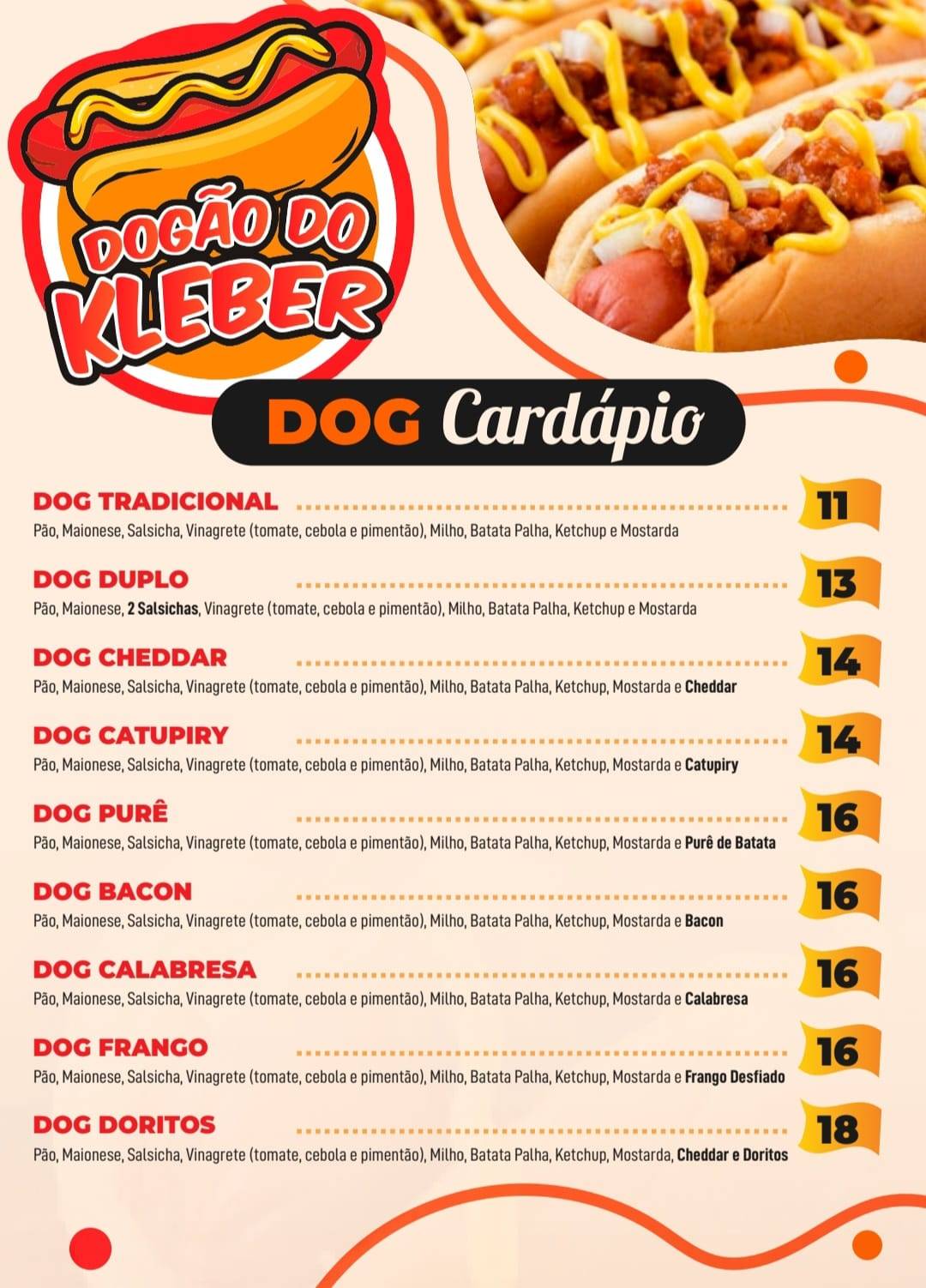 Dogão do Kleber cardápio