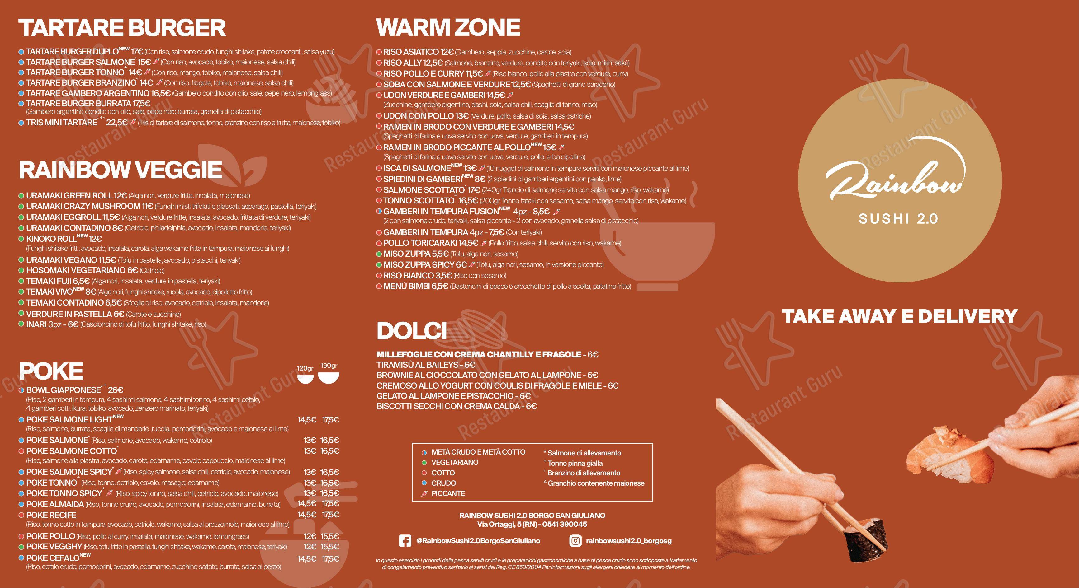 Menu bar per Rainbow Sushi 2.0 ristorante