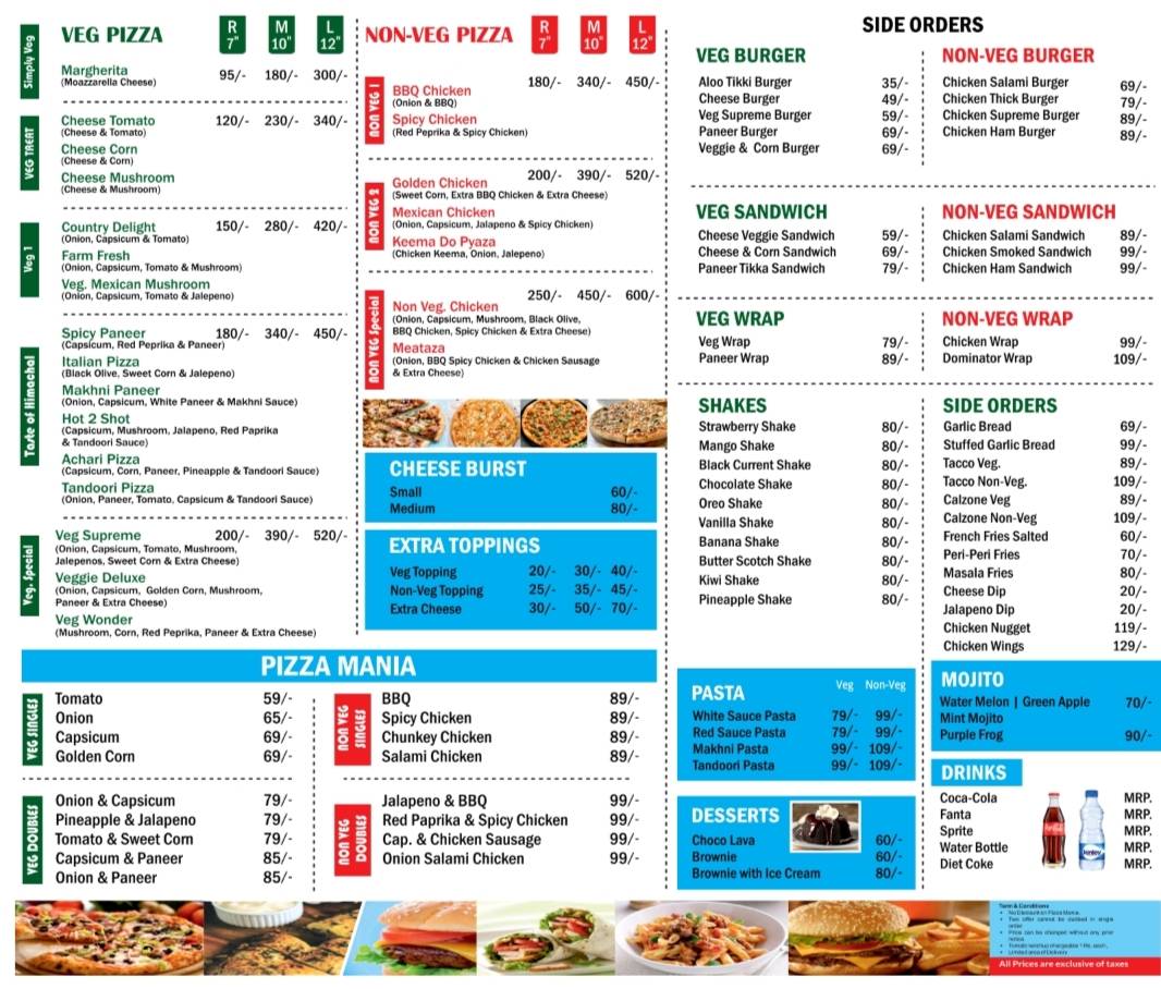 Menu at Dominic Pizza, Ner Chowk