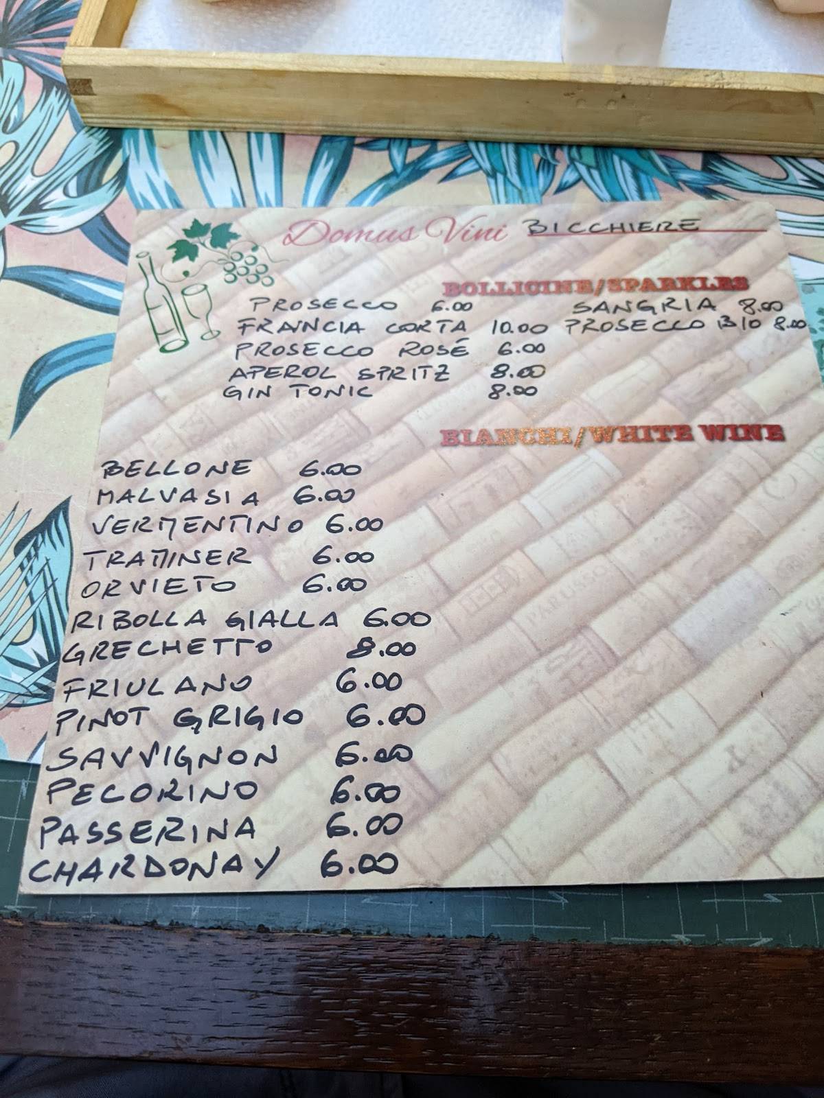 Menu di Domus Vini 