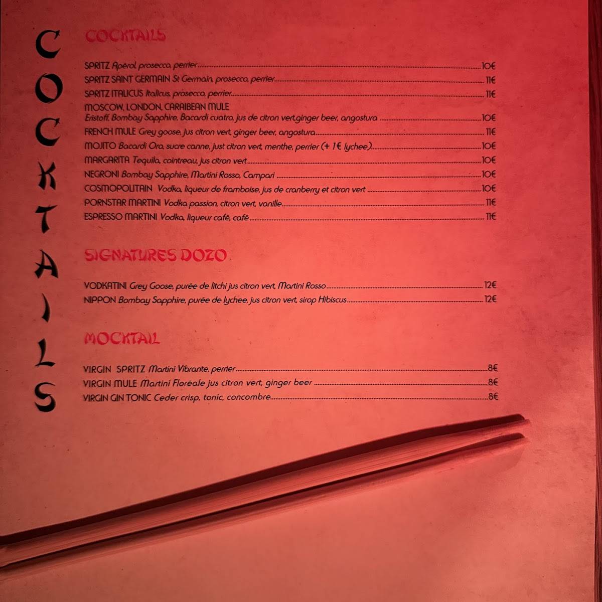 Menu de Dozo
