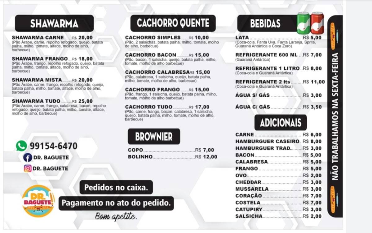 Dr. Baguete cardápio