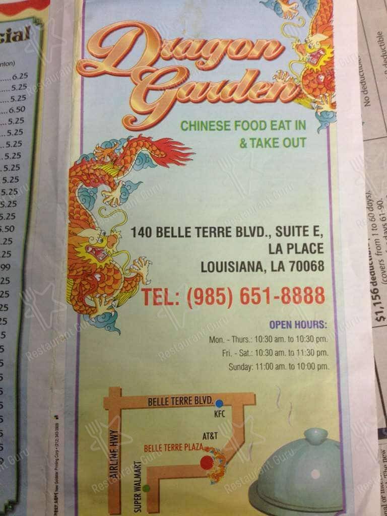 Menu at Dragon Garden Restaurant, LaPlace