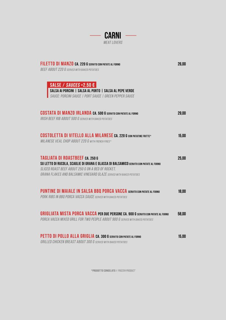 Menu di Porca Vacca 