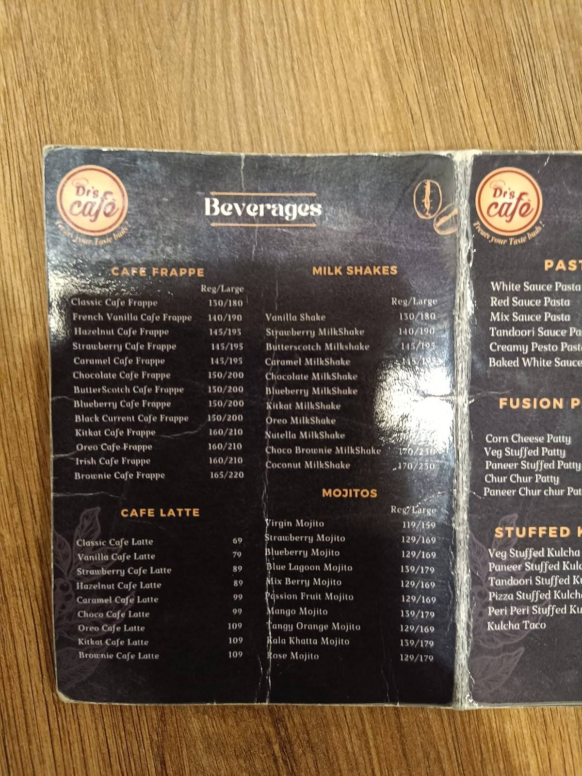 Dr's Cafe menu