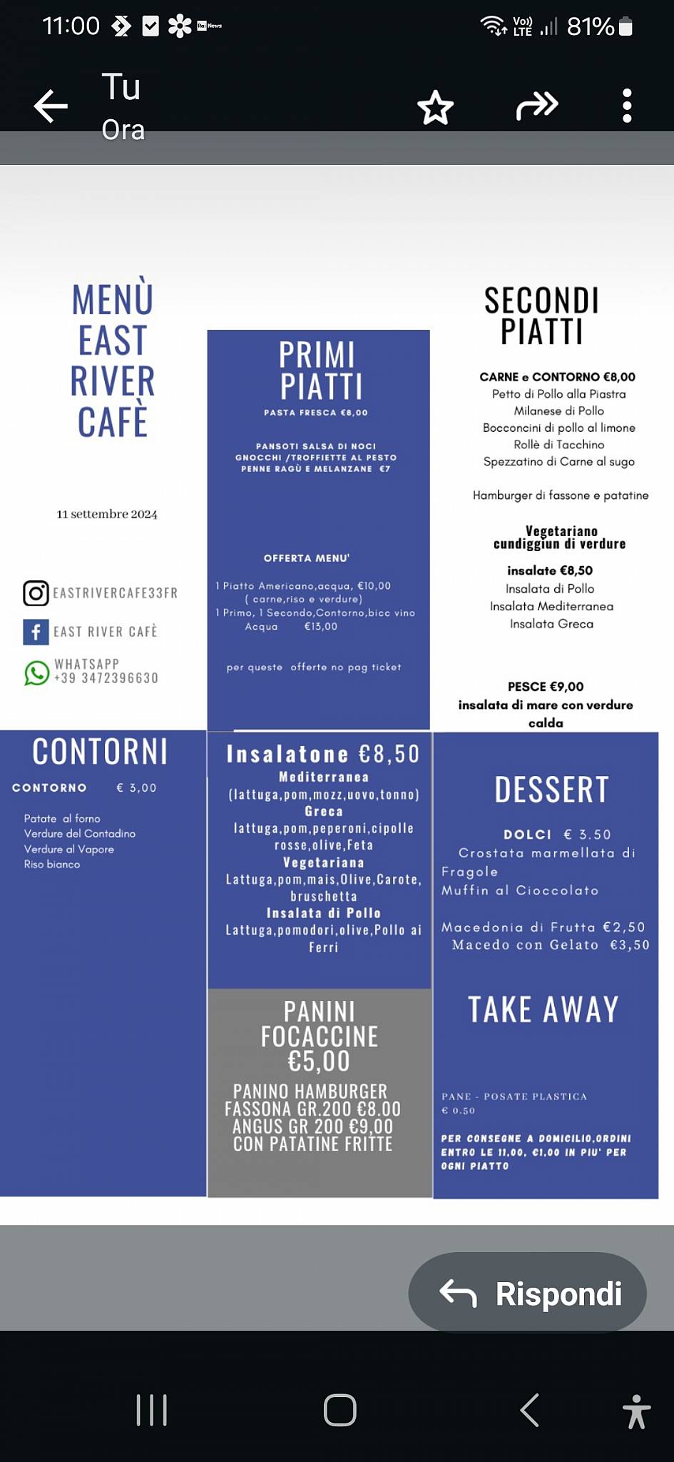Menu di East River Café 