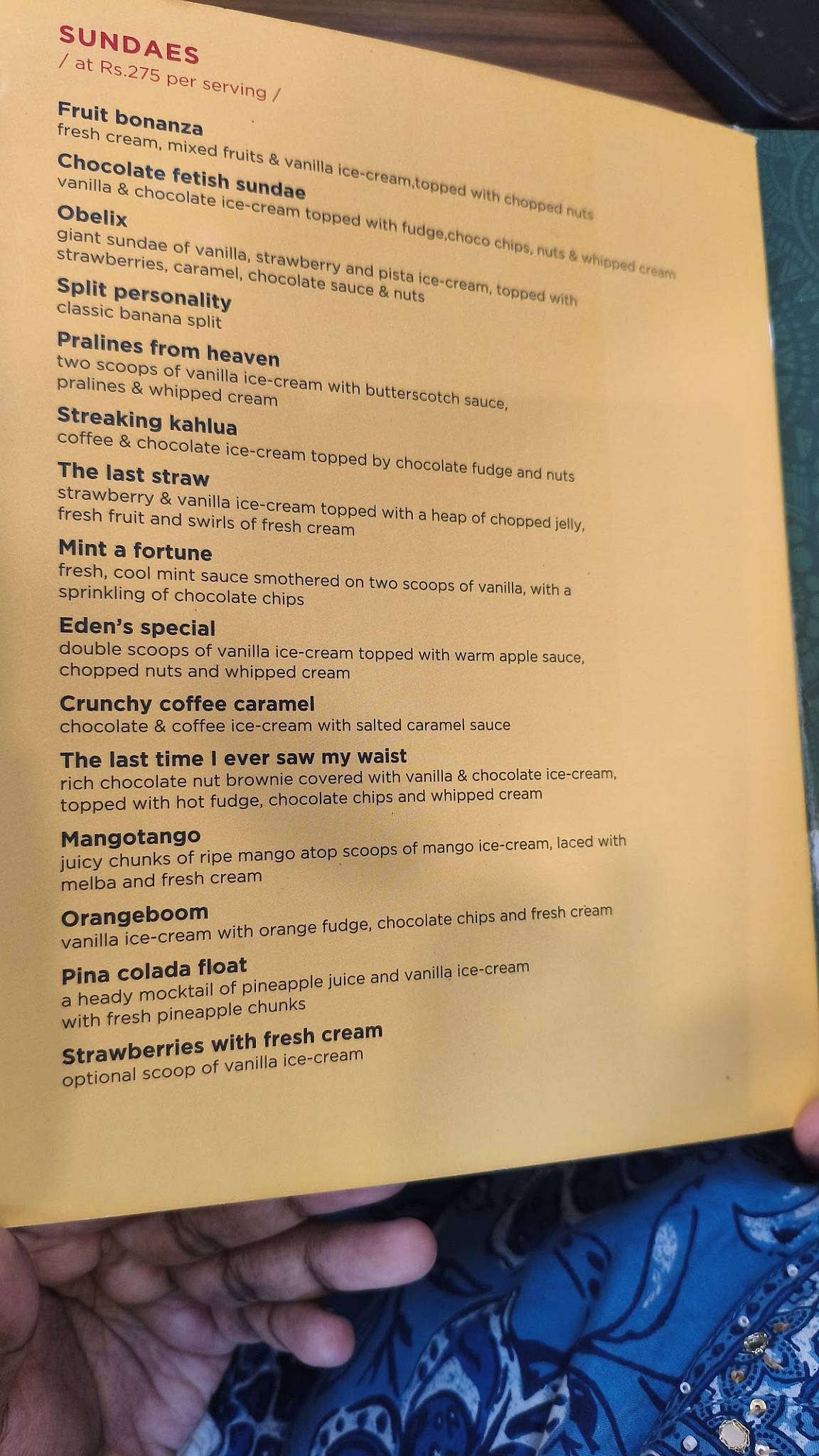 Eden Vegetarian menu