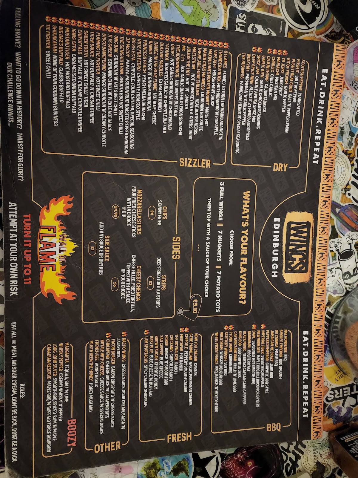 Menu at Wings restaurant, Edinburgh, 5 7 Old Fishmarket Cl
