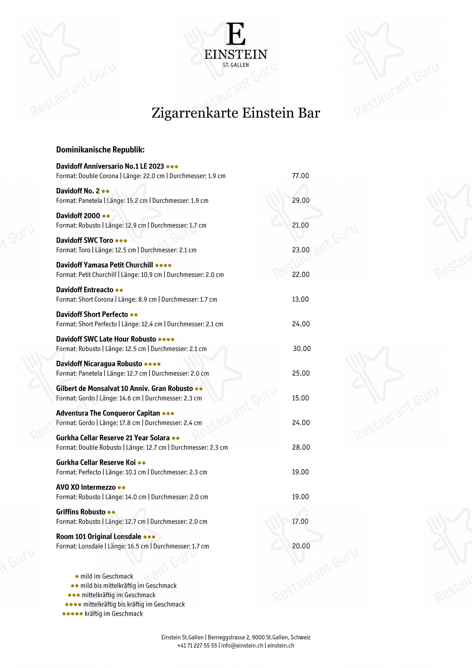 菜单 per Einstein Bar pub & bar