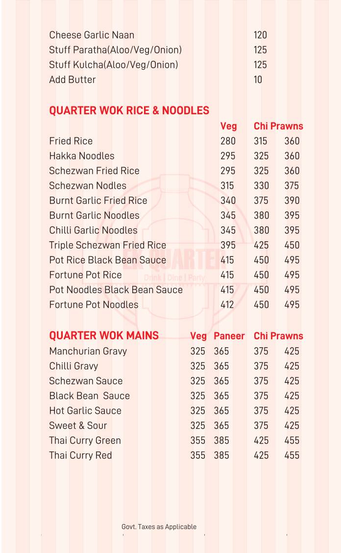 Ek Quarter menu