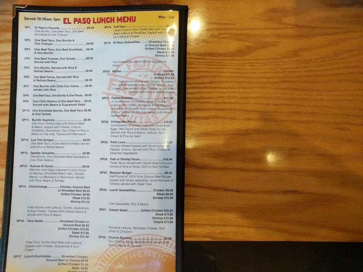 Menu at El Paso pub & bar, Raceland