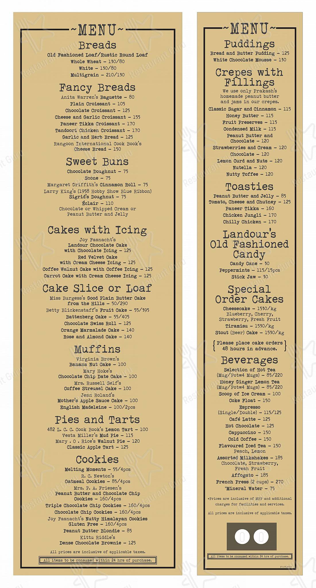 Lunch menu for Emily's Mussoorie by Rokeby Manor in Mussoorie