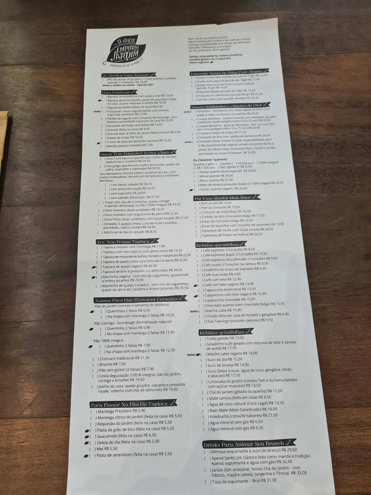 Empório Jardim cardápio