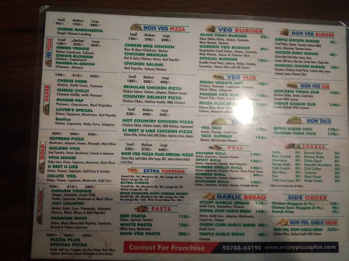 Enjoy Pizza Plus ਇੰਜੋਏ ਪੀਜਾ ਪਲੱਸ menu
