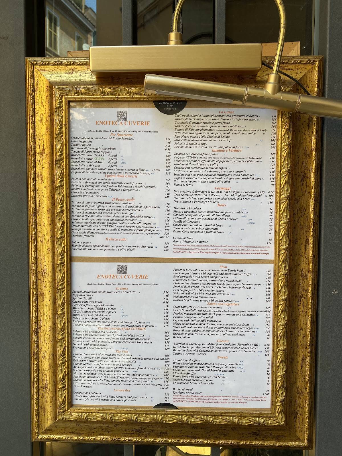 Menu di Enoteca CUVERIE 