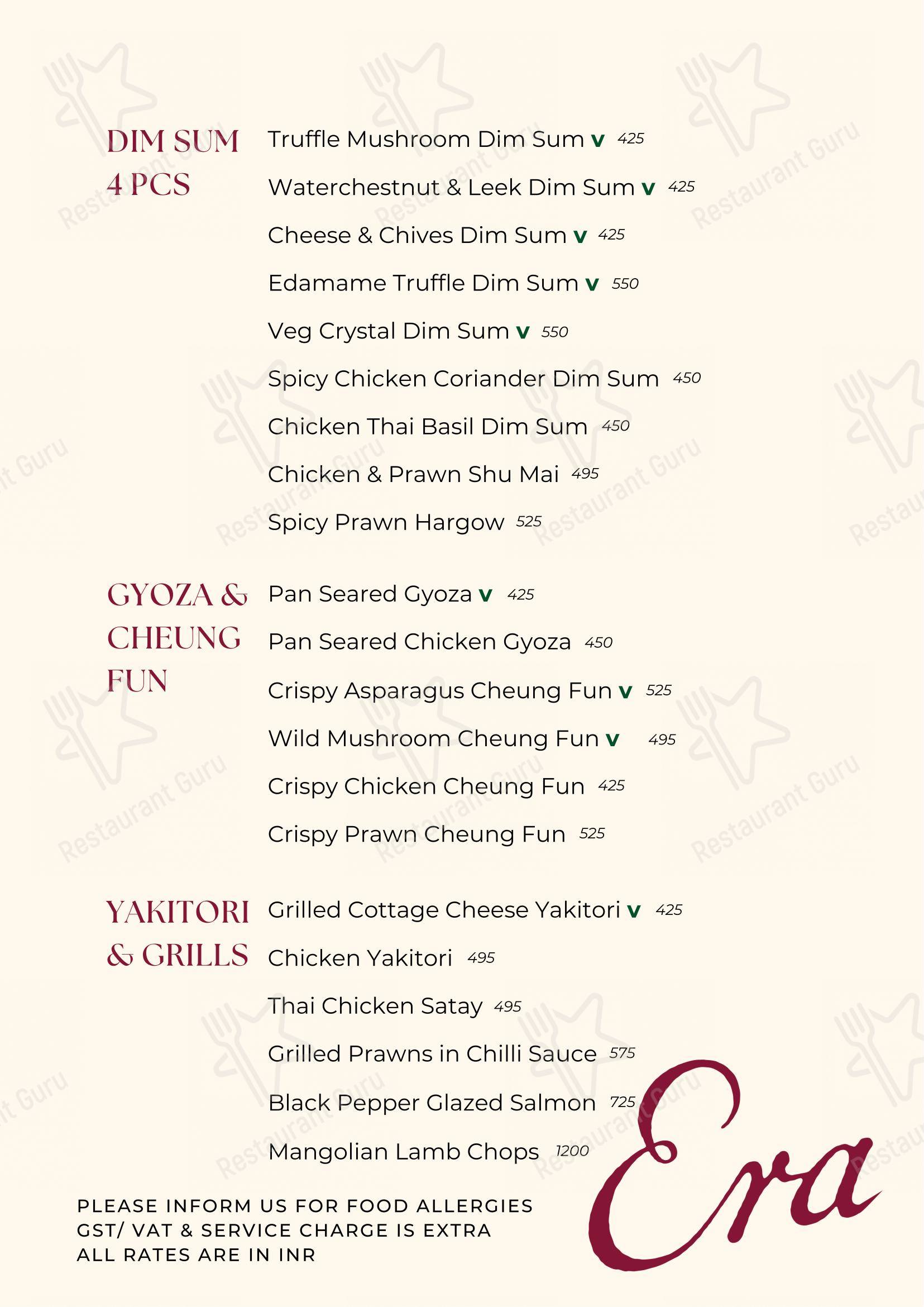 Menu bar for Era in Mumbai