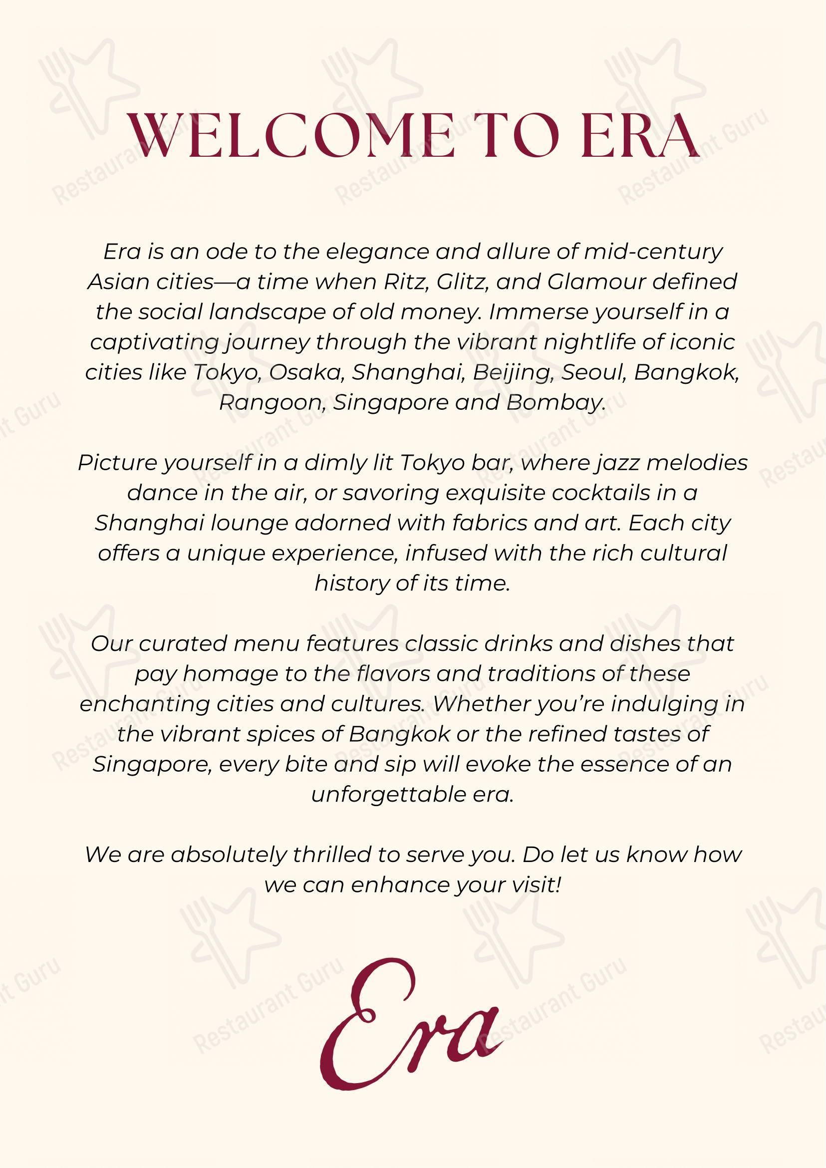 Menu bar for the Era pub & bar