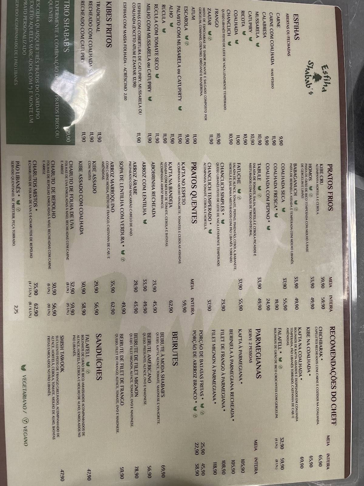 Esfiha Shabab's cardápio