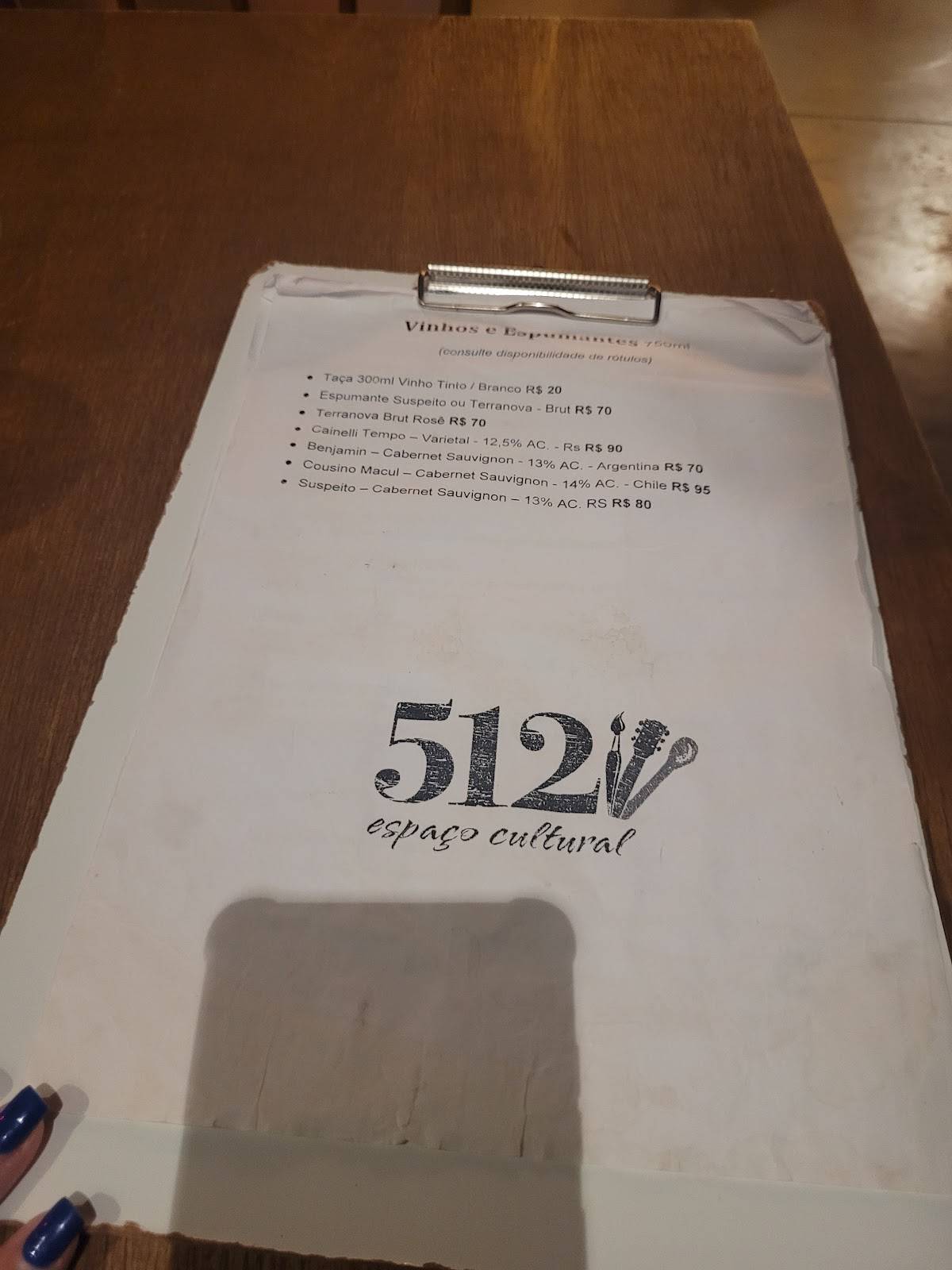 Espaço Cultural 512 cardápio