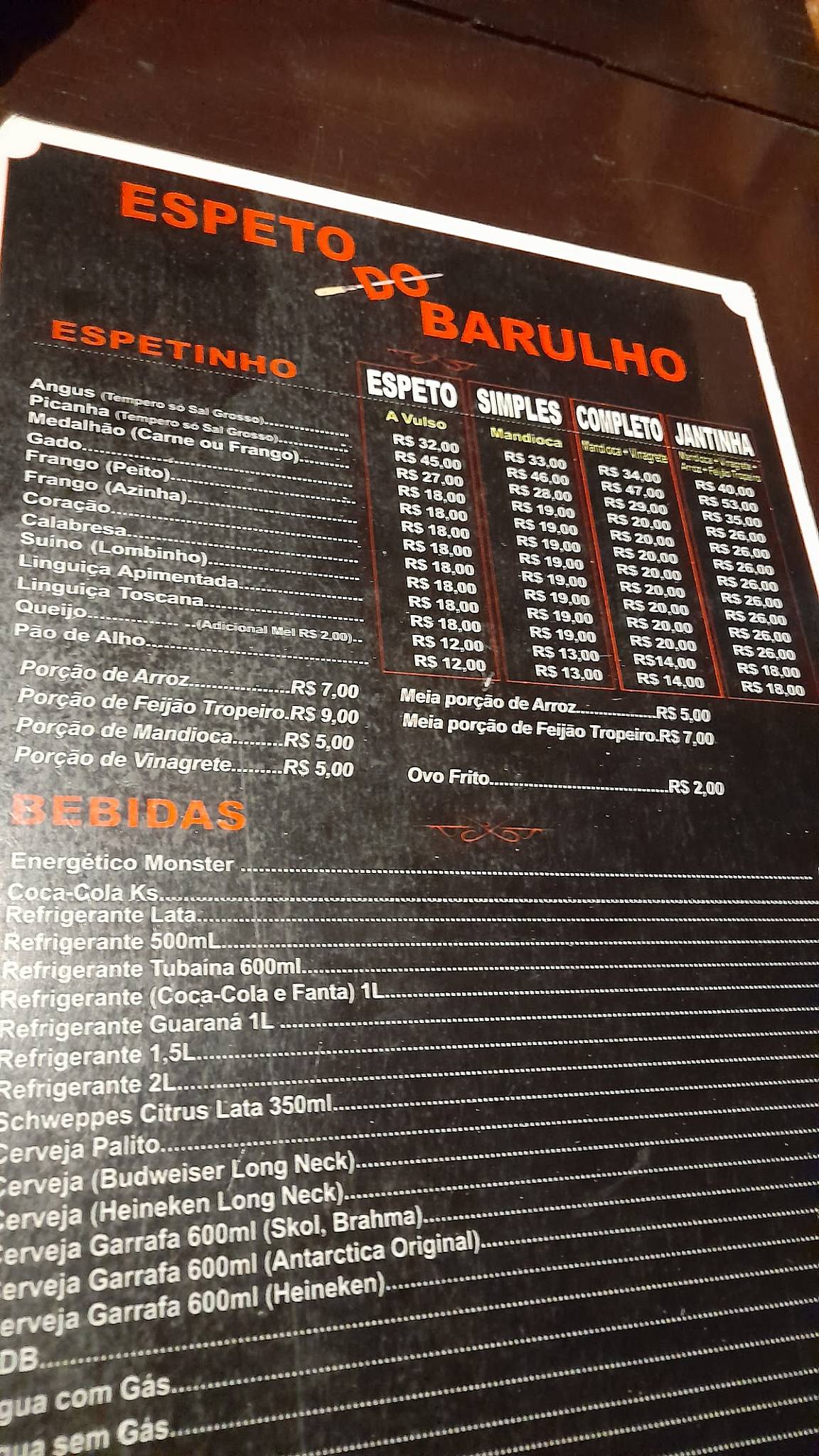 Espeto do Barulho cardápio
