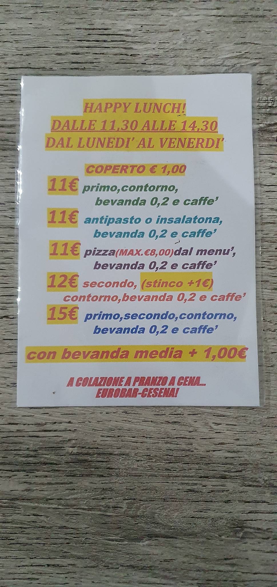 Menu di Eurobar Ristorante 