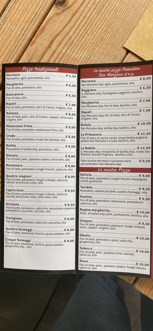Menu di Europizza 