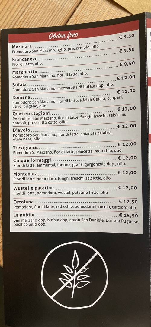 Menu di Europizza 