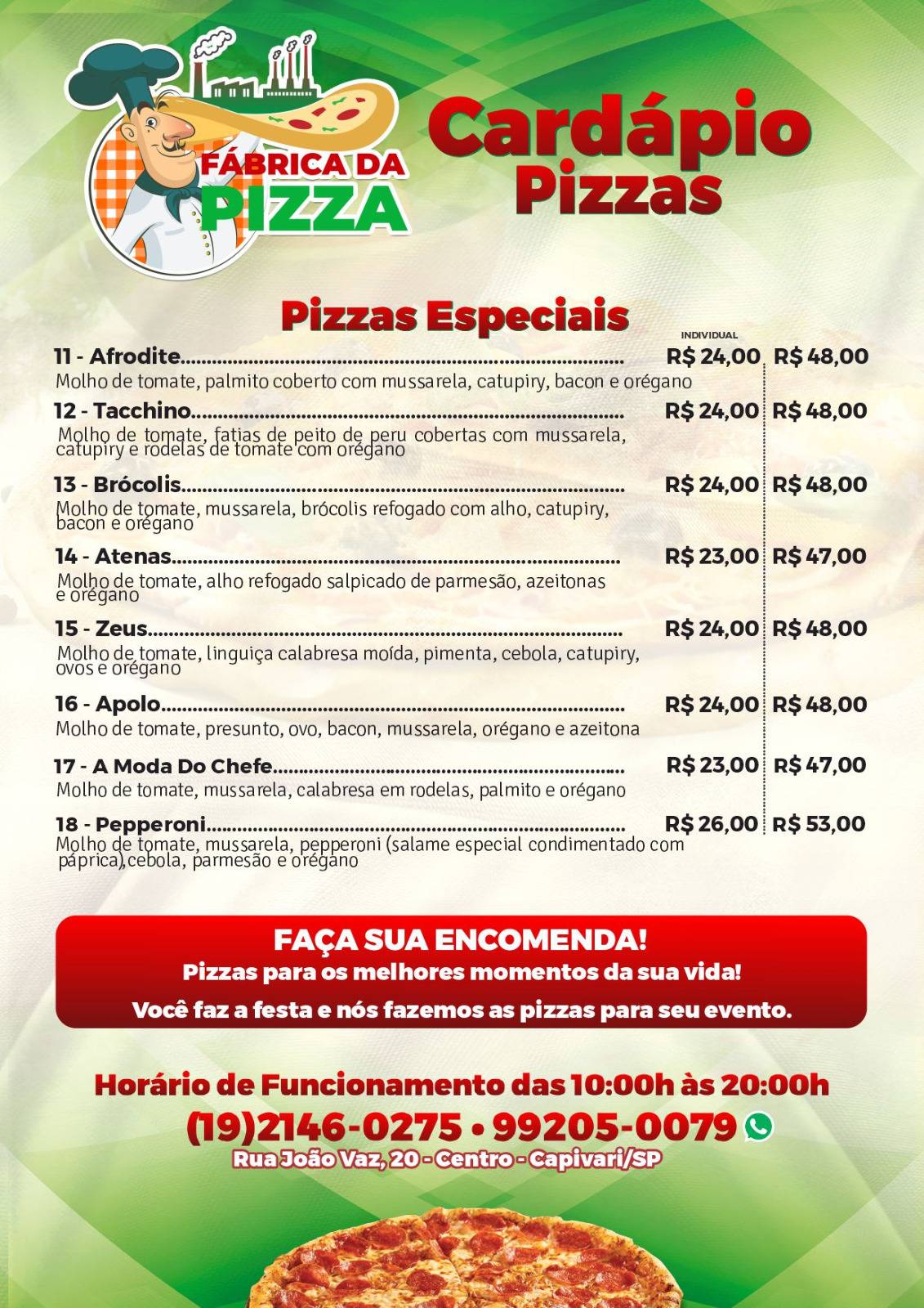 Fabrica da Pizza cardápio