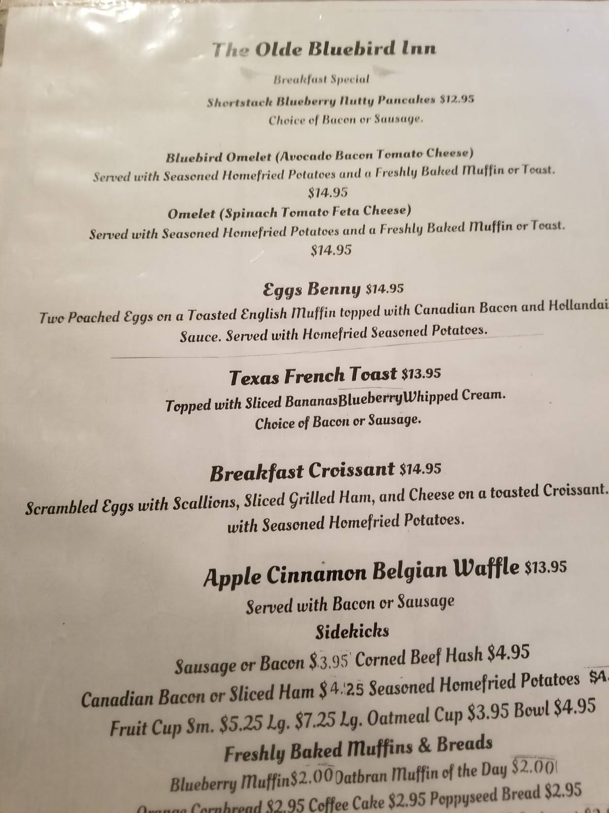 Menu at The Olde Blue Bird Inn Restaurant, Easton