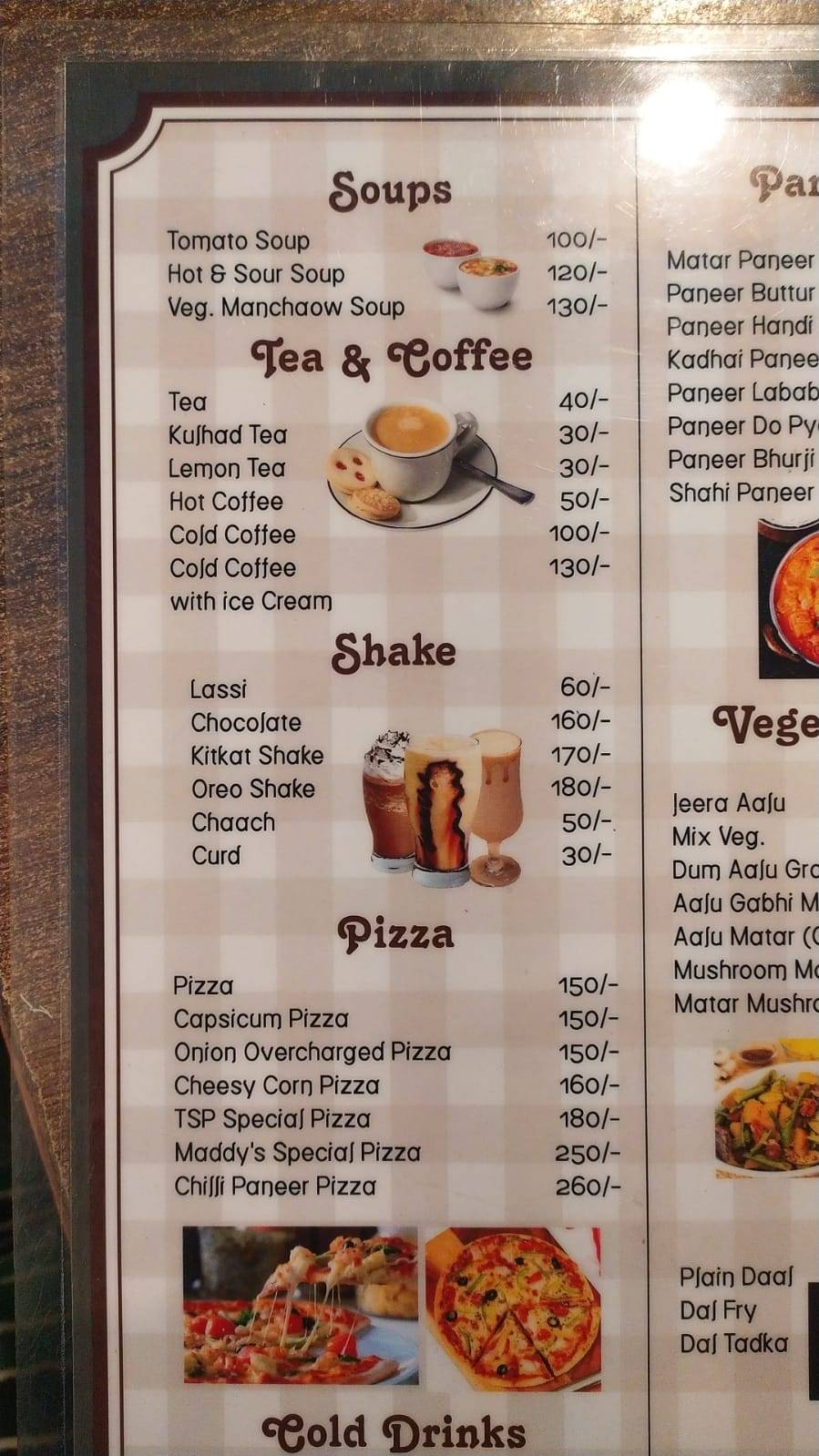 The New Shahi planet cafe and restaurent menu