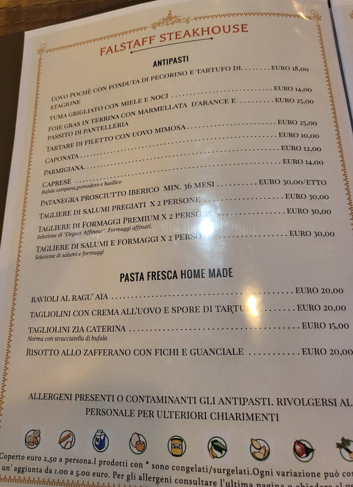 Menu di Falstaff Steakhouse 