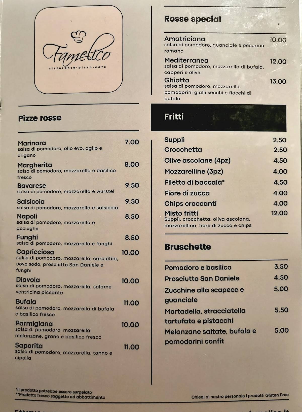 Menu di Famelico Restaurant 