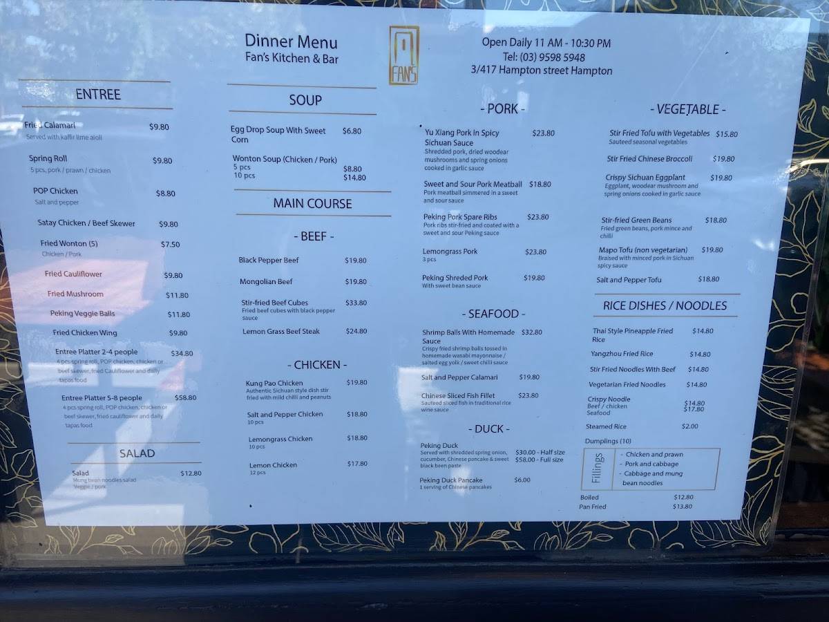 Menu at Fan's Kitchen restaurant, Hampton
