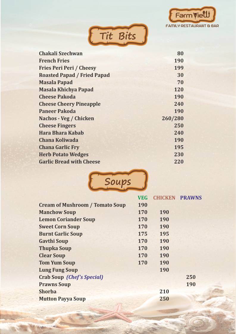 Farm View Family Restaurant & Bar menu