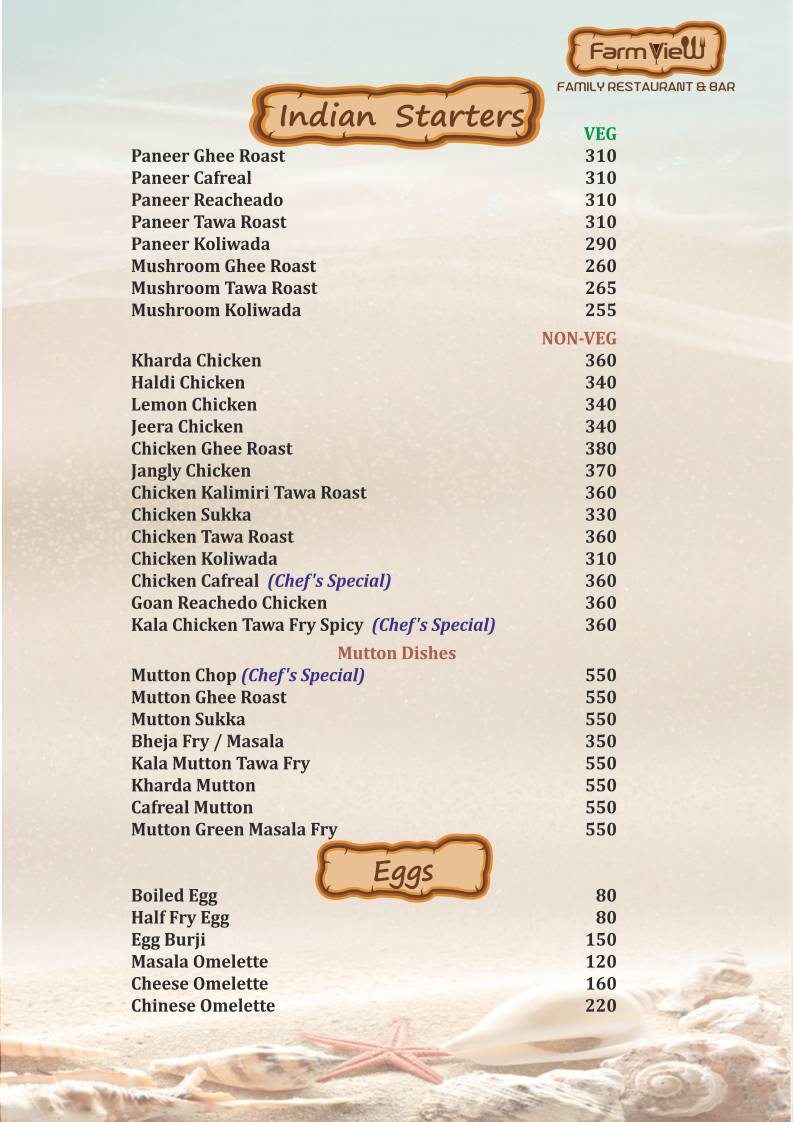 Farm View Family Restaurant & Bar menu