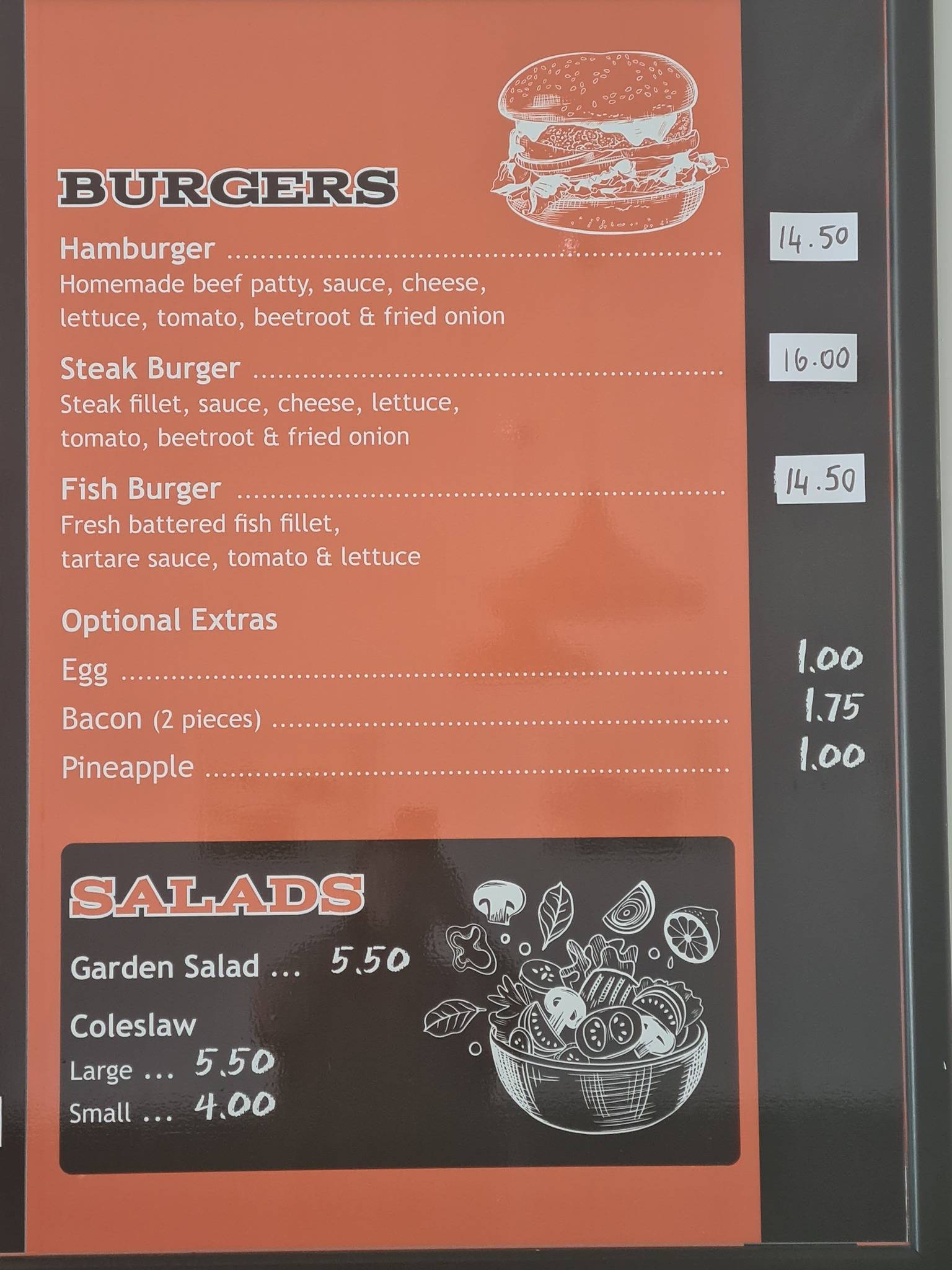 Menu at Cod Rocks fast food, Busselton