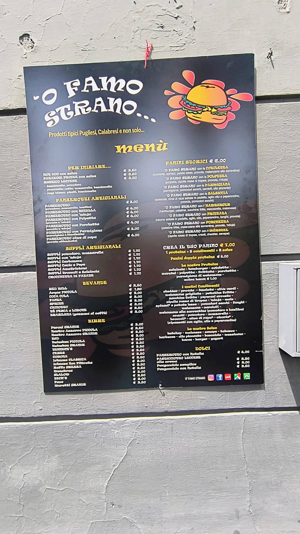 Menu di 'O Famo Strano 