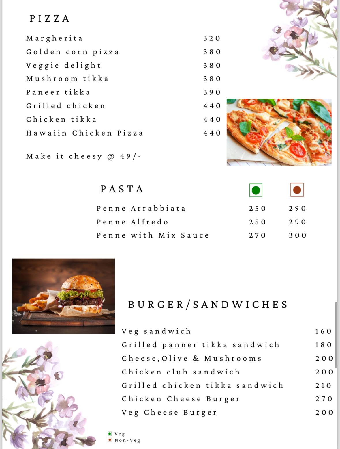 White Orchid Cafe and Restaurant menu