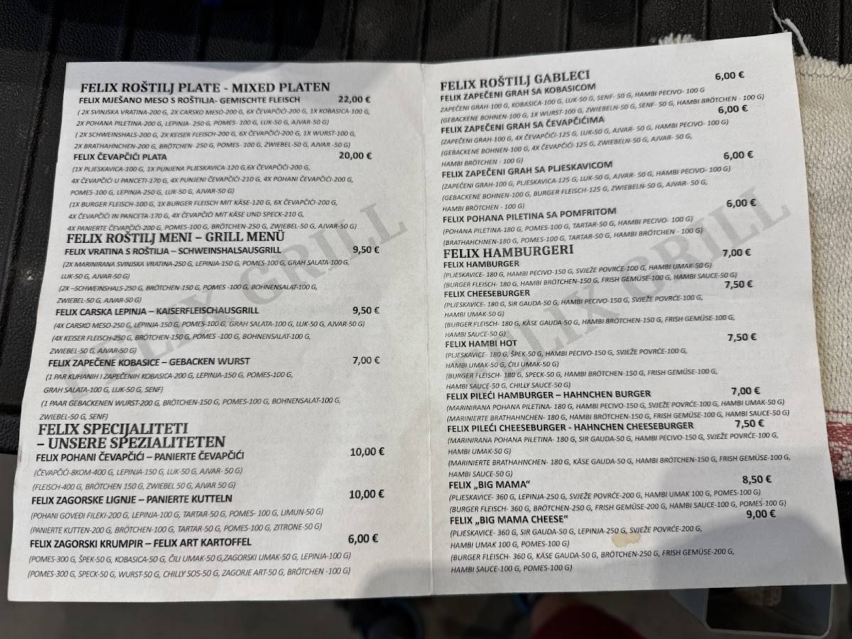 Menu di Felix Grill 