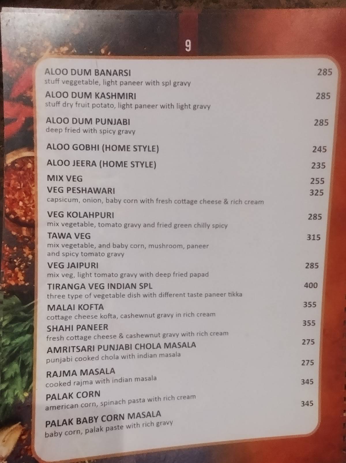 Fine Dine Restaurant menu