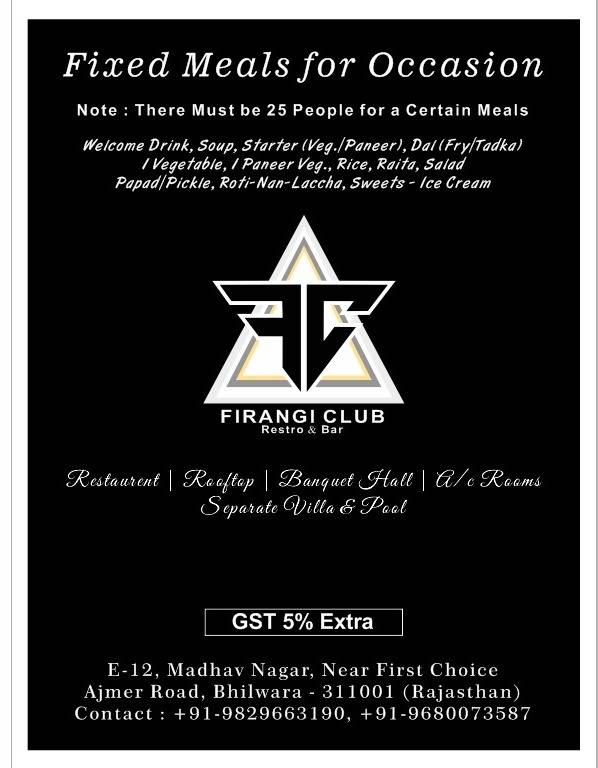 Firangi Club Restro&bar menu