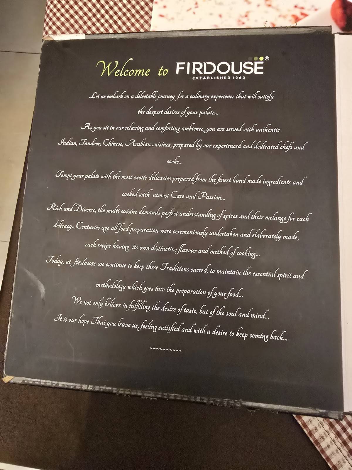 Firdouse Restaurant menu