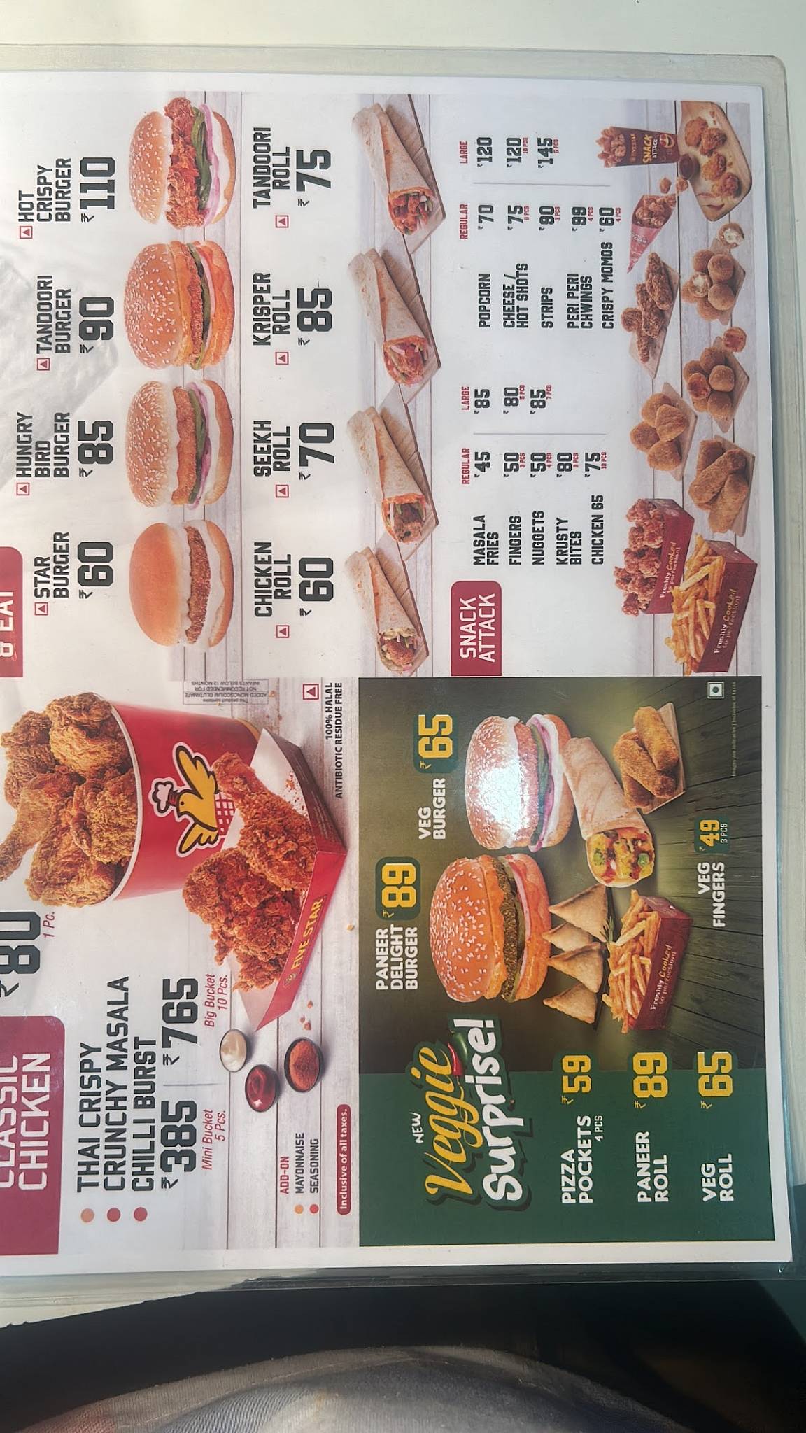 Five star chicken menu