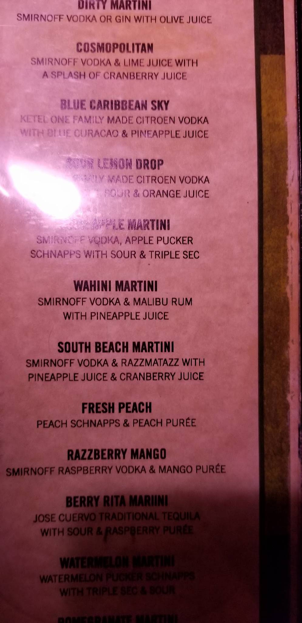 Menu at Flamingo Grill steakhouse, Myrtle Beach, N Kings