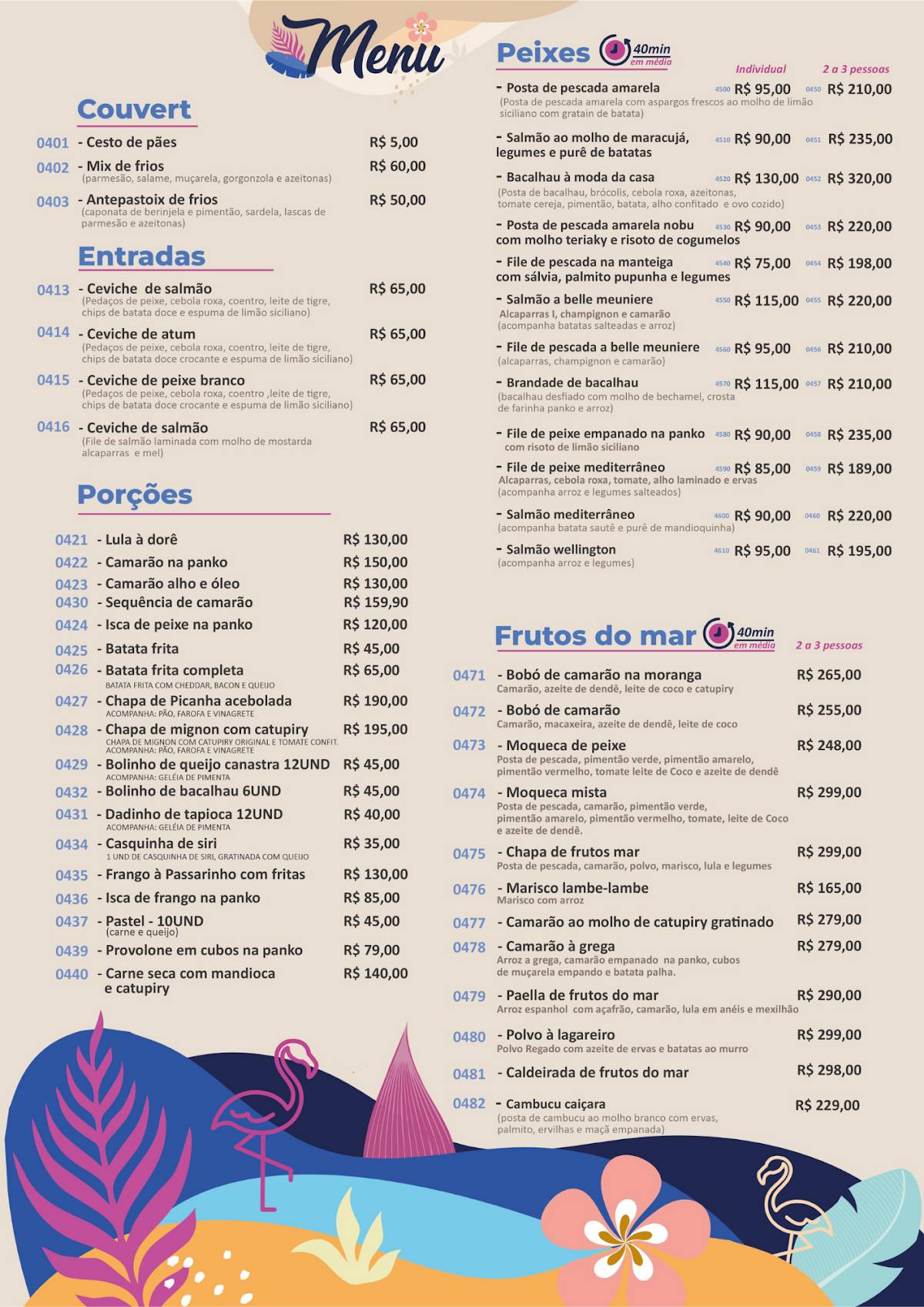 Flamingo Restaurante Bar cardápio