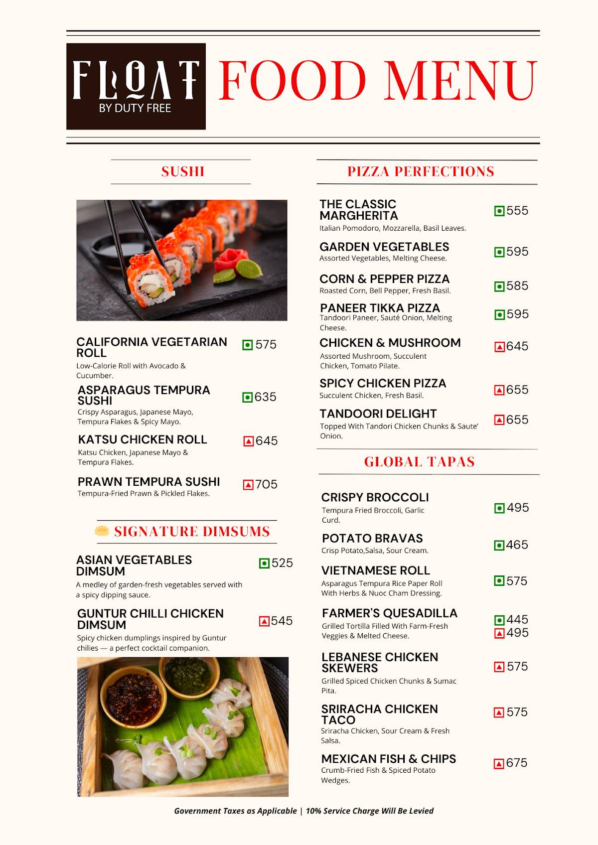 Float by Duty Free menu
